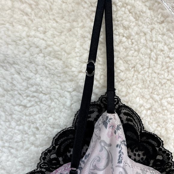 Y2K 2000s Whispers Pink Floral Swirl Slinky Stretch Lingerie Mini Slip Dress M - Picture 5 of 9